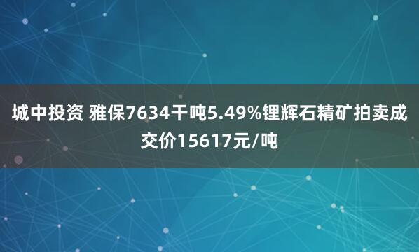 城中投资 雅保7634干吨5.49%锂辉石精矿拍卖成交价15617元/吨